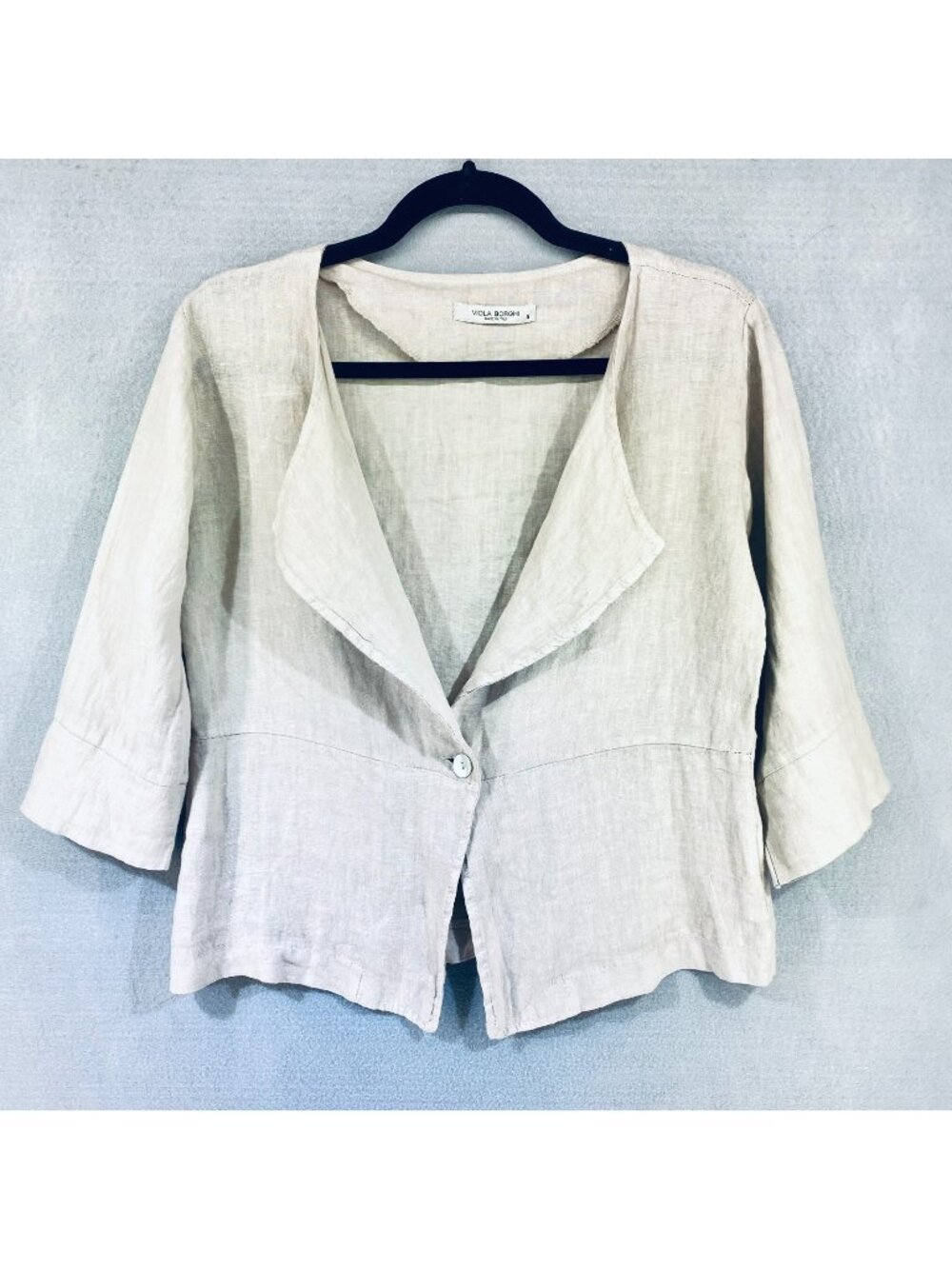 Viola Borghi Linen Top Womens S Beige Single Button Blouse Quiet Luxury Italy